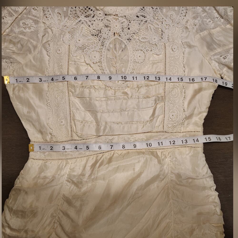 Loveshackfancy Harmon Silk Victorian High Neck Lace Mini Dress White Cream Sz 10 - Picture 8 of 16